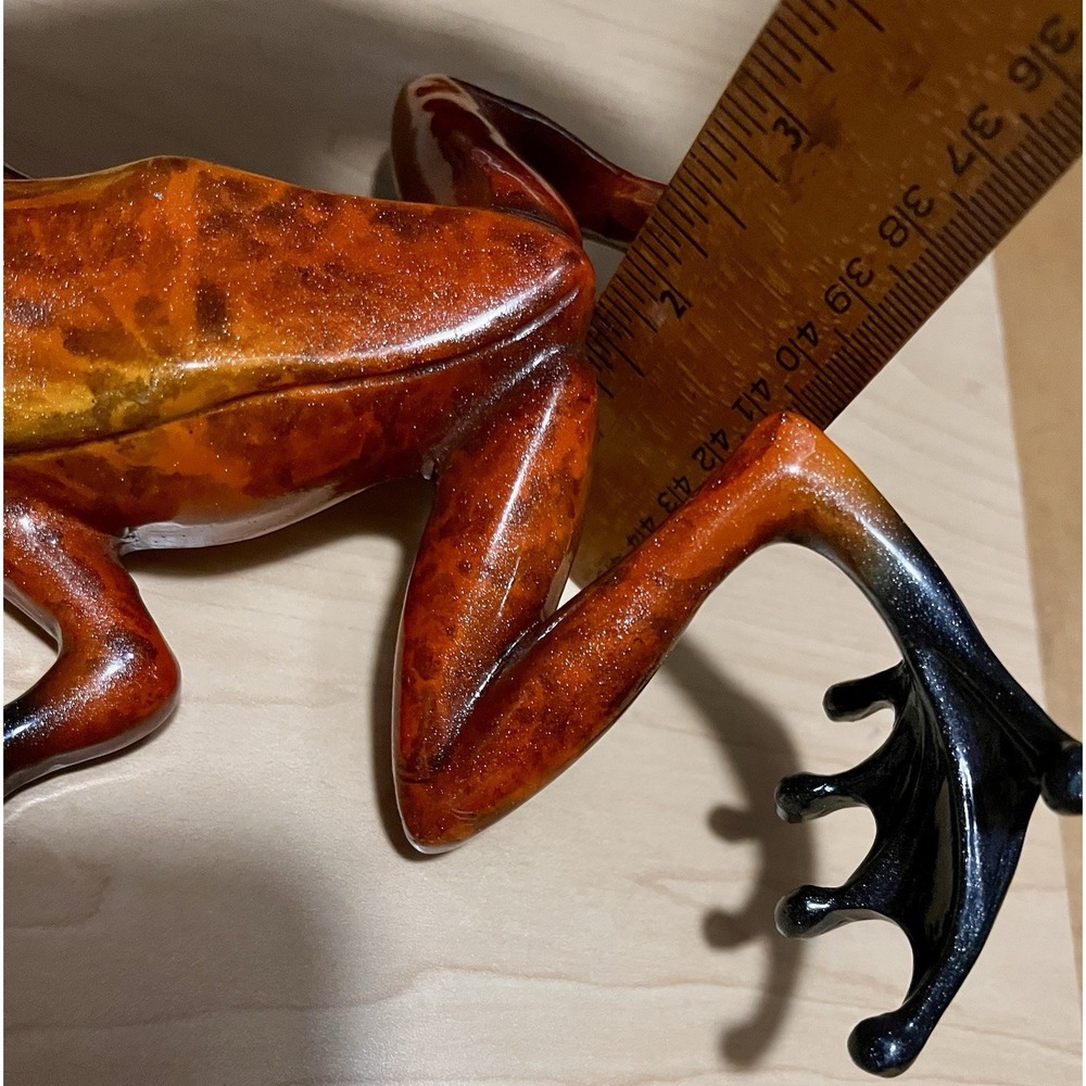 Frog Sculpture Red to Yellow Mottled Texture Patina Style No Signature Approx 7" - Picture 8 of 8